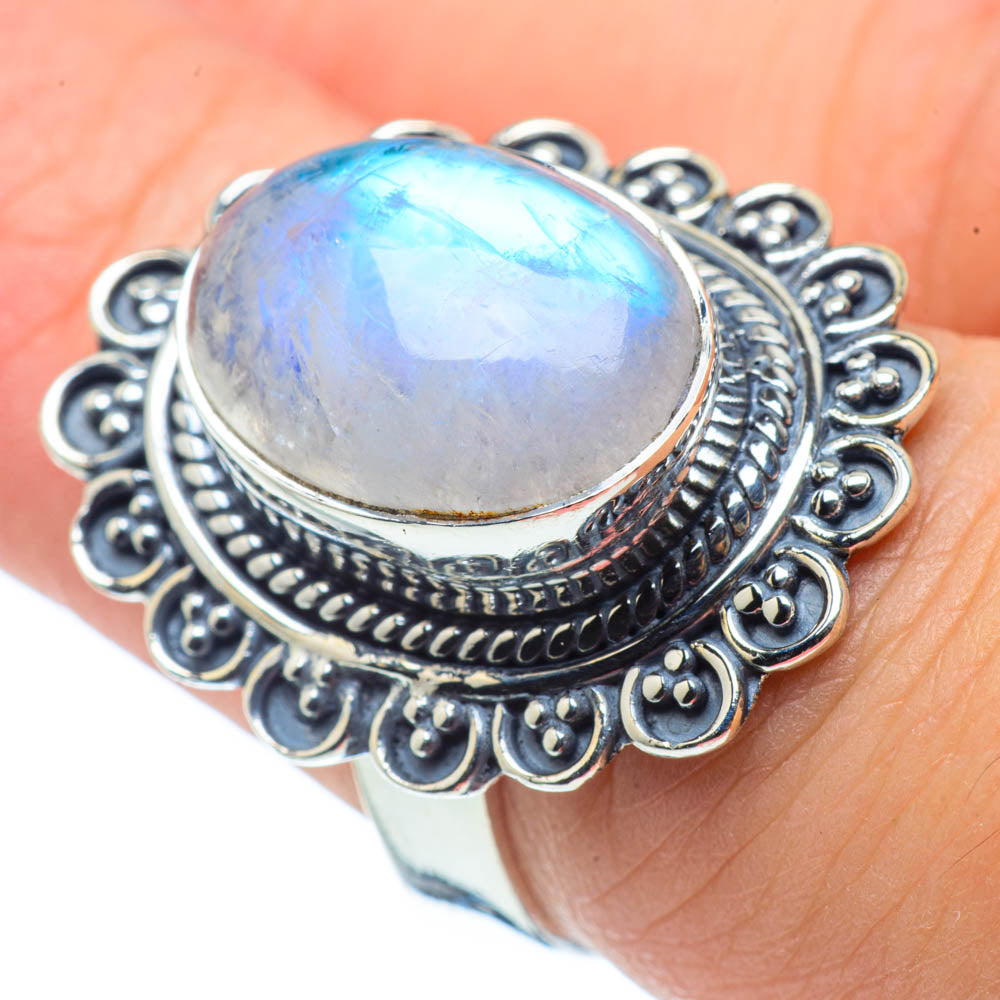 Rainbow Moonstone Rings handcrafted by Anasilvercos - RING30597