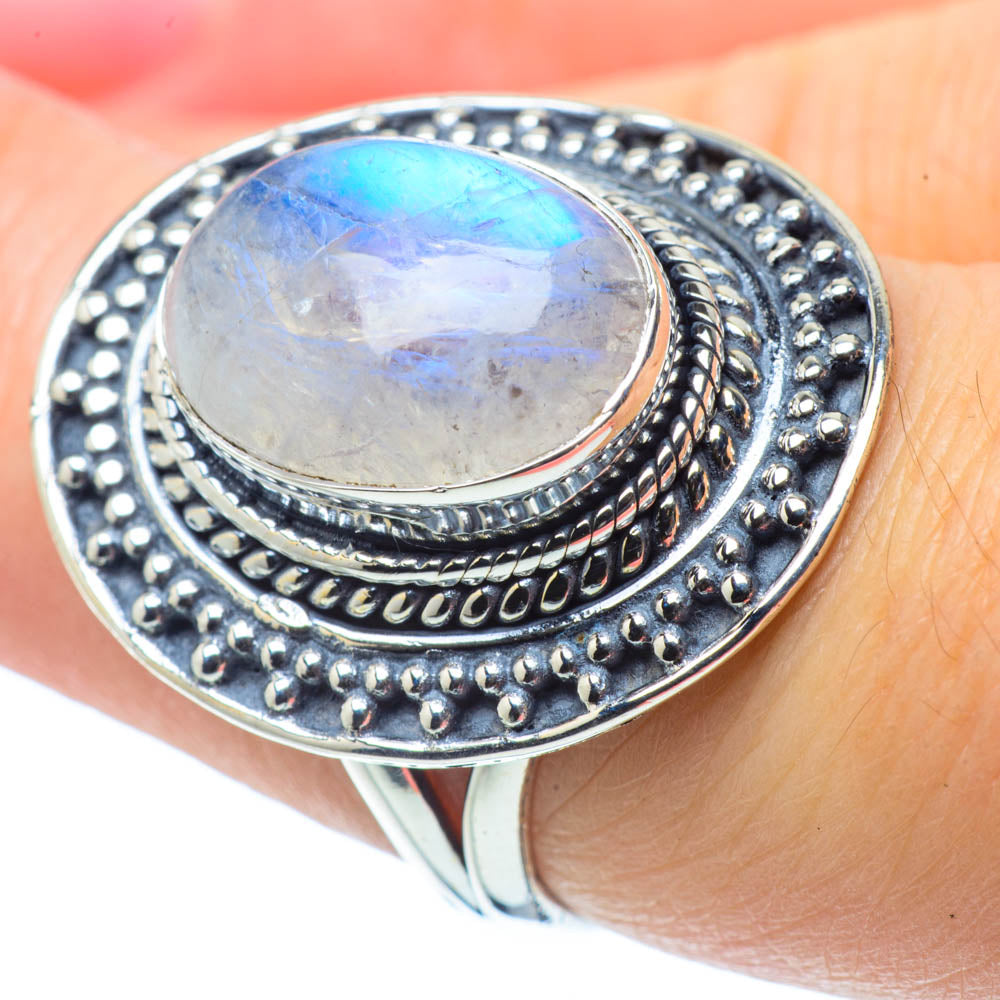 Rainbow Moonstone Rings handcrafted by Anasilvercos - RING30951