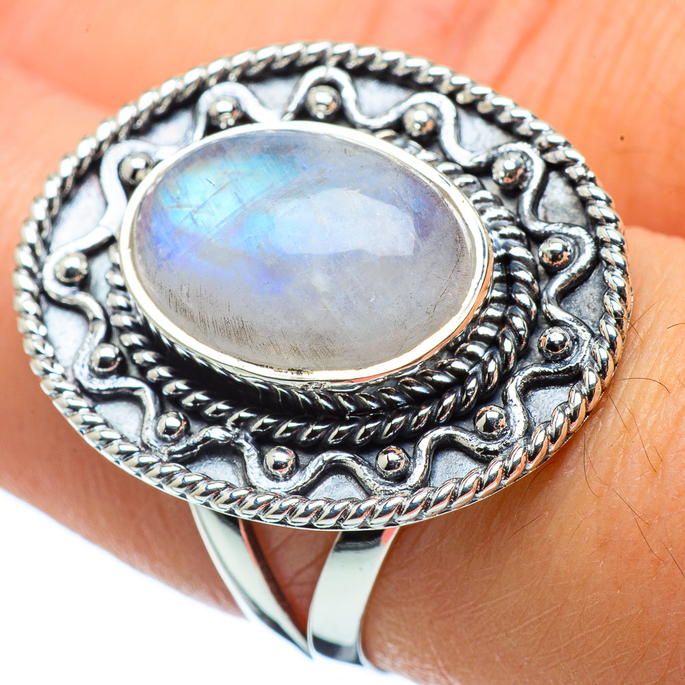 Rainbow Moonstone Rings handcrafted by Anasilvercos - RING32491