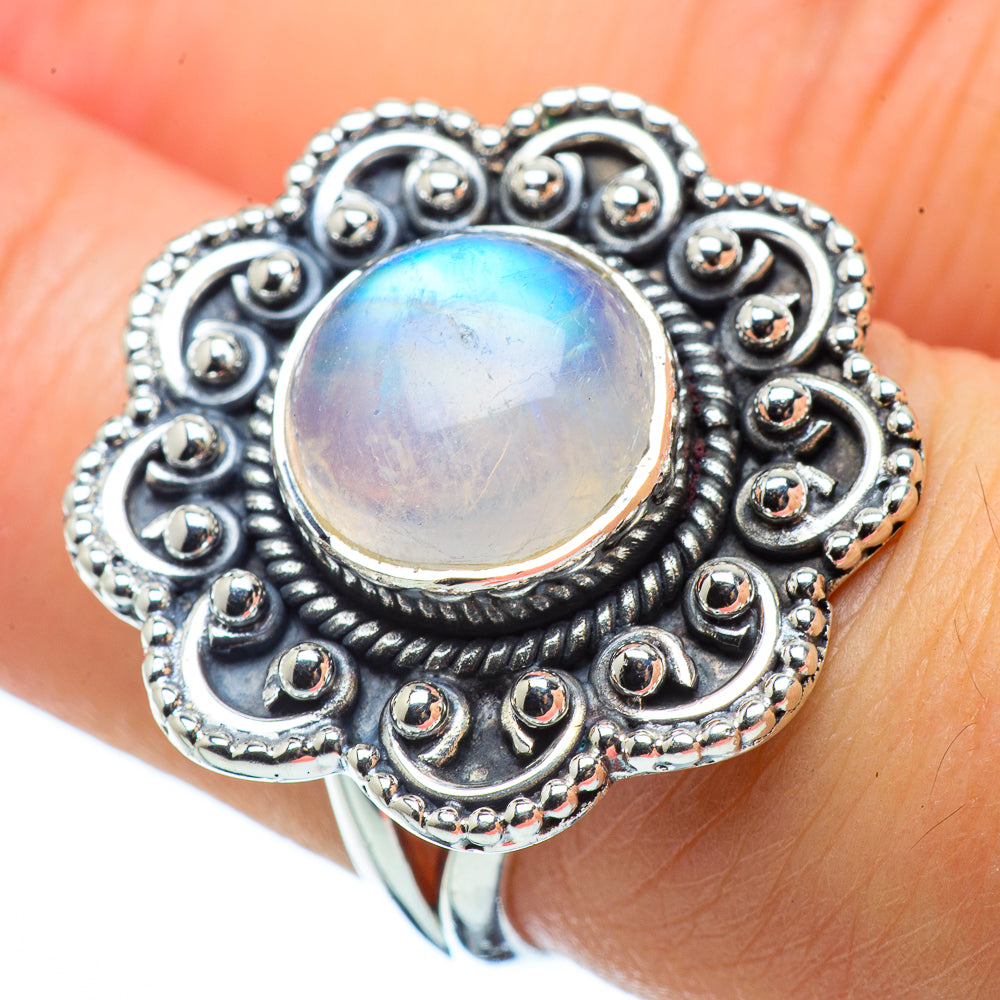 Rainbow Moonstone Rings handcrafted by Anasilvercos - RING32543