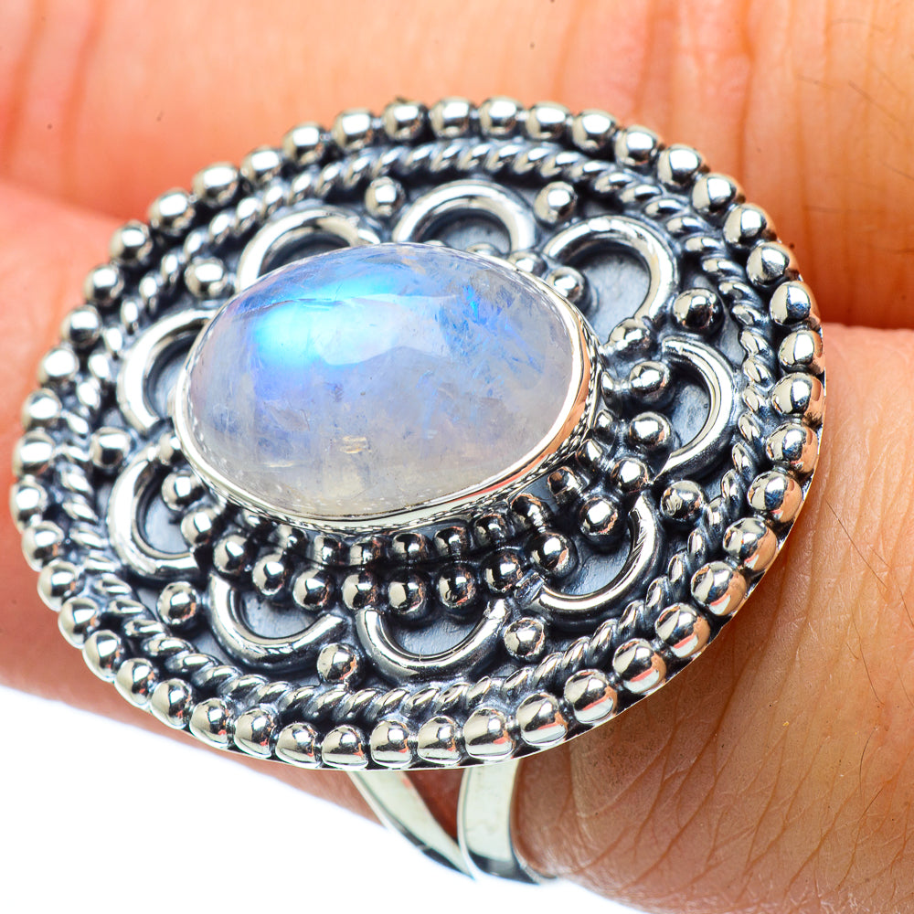 Rainbow Moonstone Rings handcrafted by Anasilvercos - RING32760