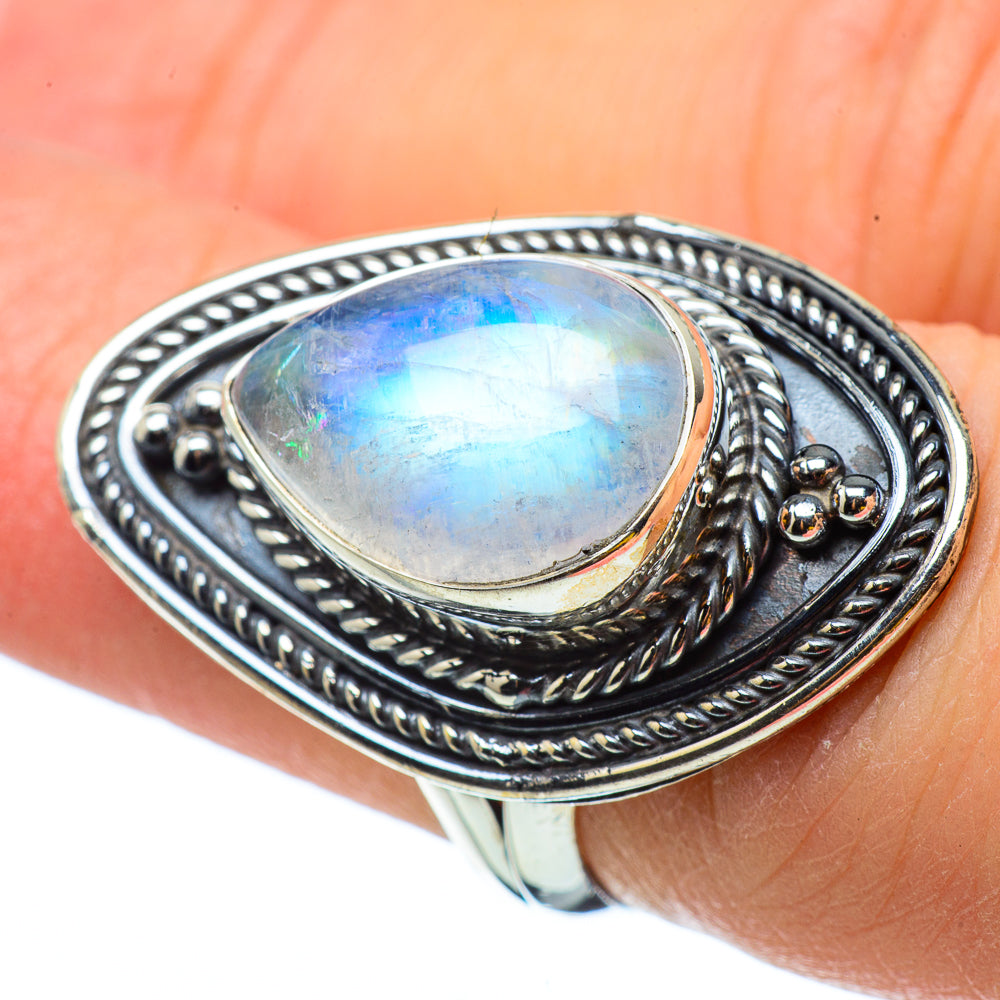 Rainbow Moonstone Rings handcrafted by Anasilvercos - RING32915