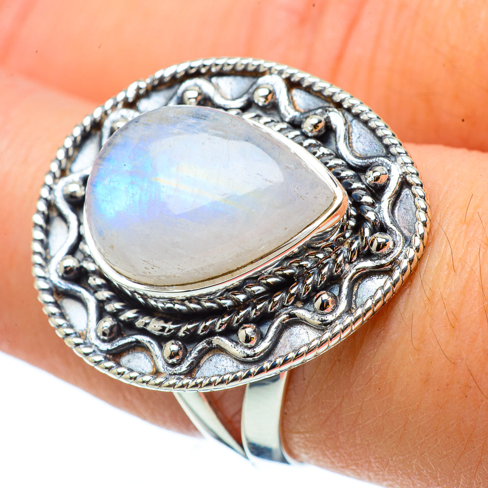 Rainbow Moonstone Rings handcrafted by Anasilvercos - RING32957