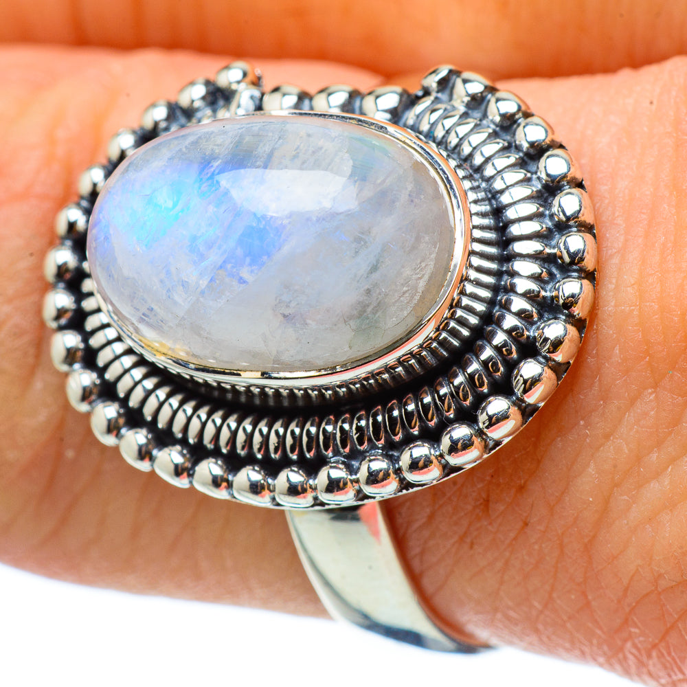 Rainbow Moonstone Rings handcrafted by Anasilvercos - RING32962