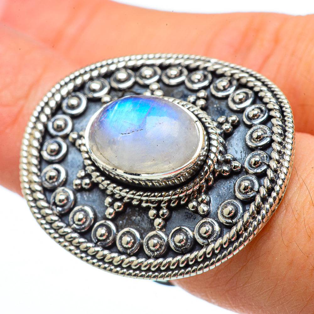 Rainbow Moonstone Rings handcrafted by Anasilvercos - RING33246