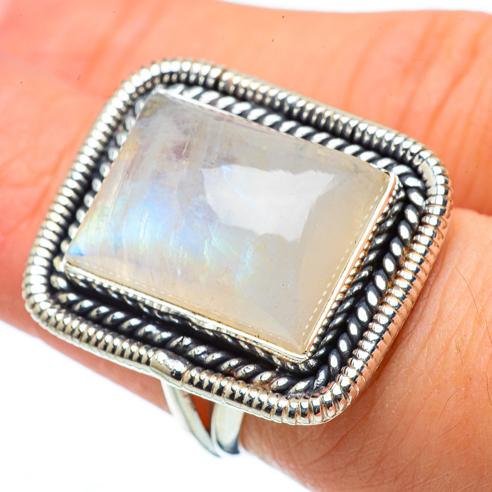 Rainbow Moonstone Rings handcrafted by Anasilvercos - RING33250