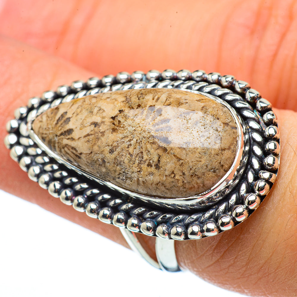 Fossil Coral Rings handcrafted by Anasilvercos - RING33406