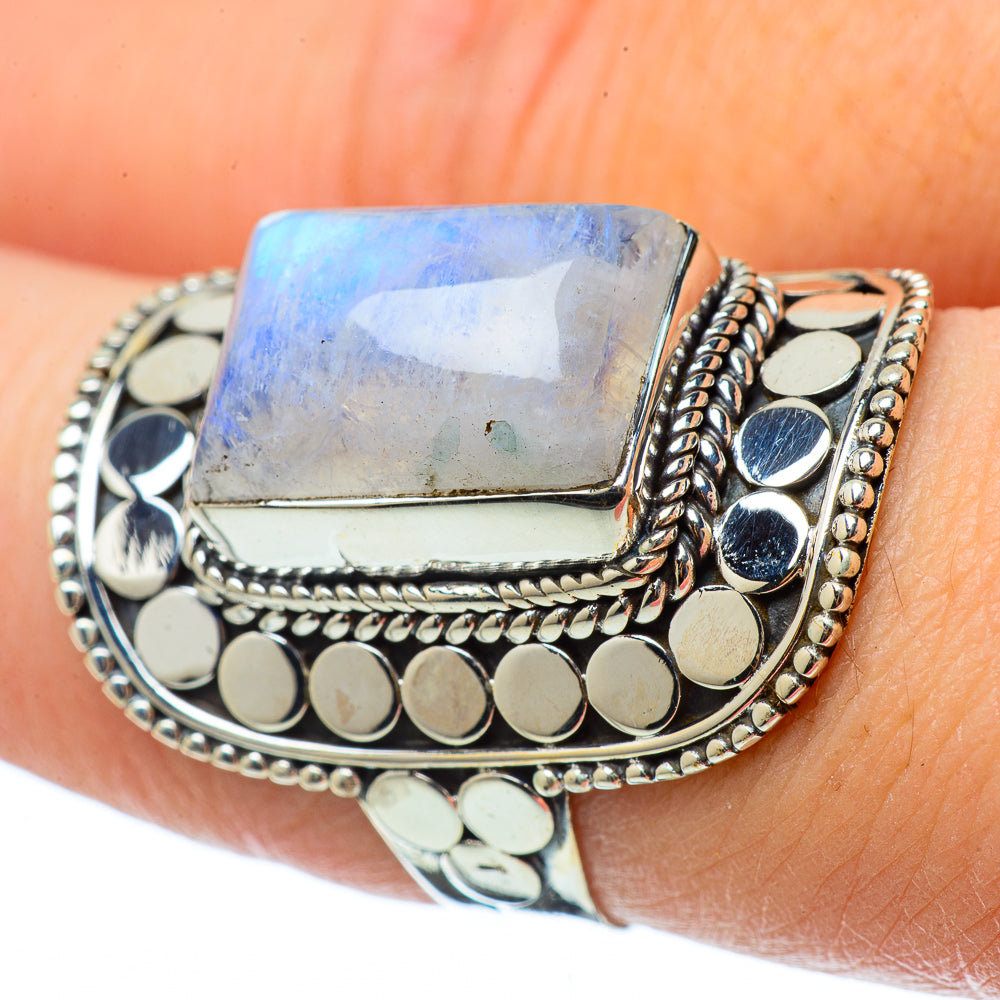Rainbow Moonstone Rings handcrafted by Anasilvercos - RING33608