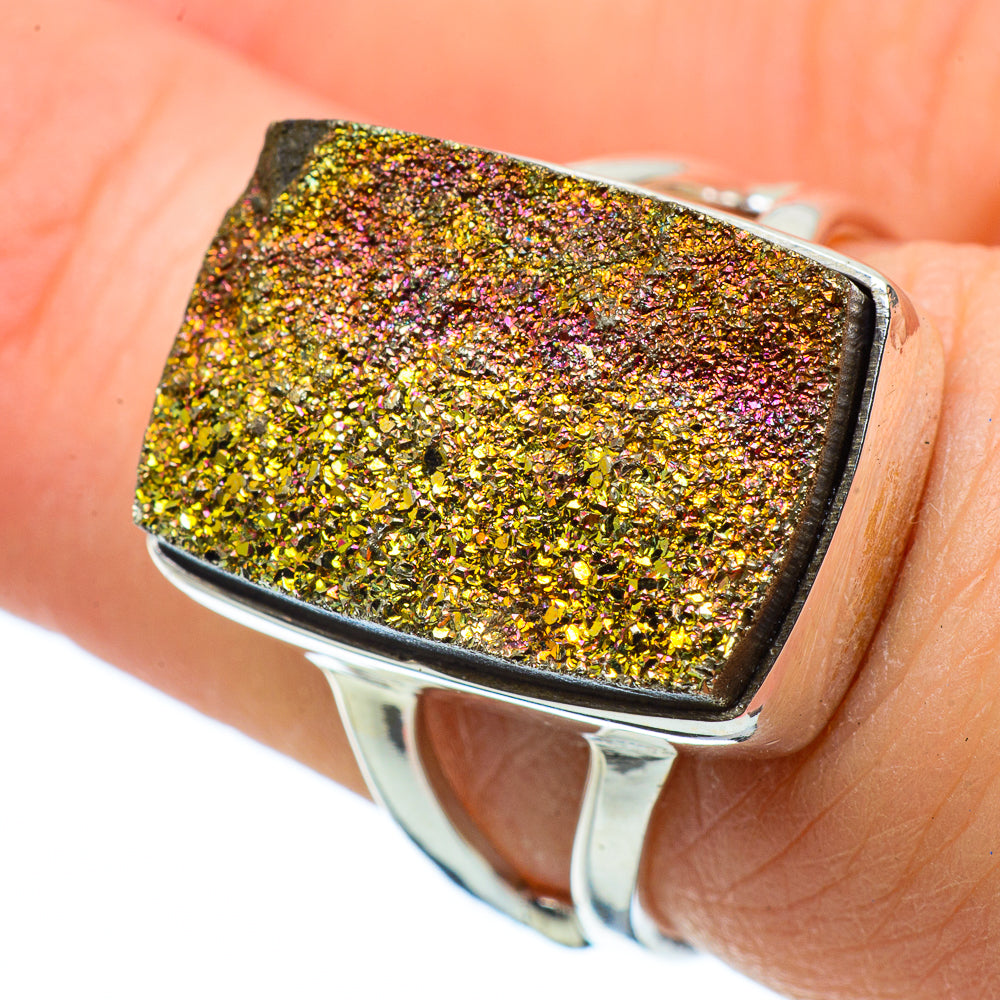 Spectro Pyrite Druzy Rings handcrafted by Anasilvercos - RING33811
