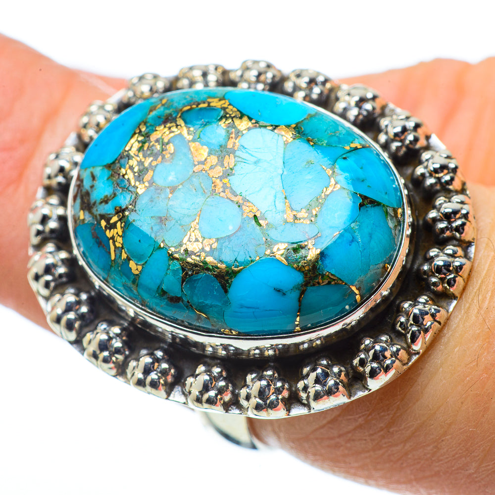 Blue Copper Composite Turquoise Rings handcrafted by Anasilvercos - RING34081