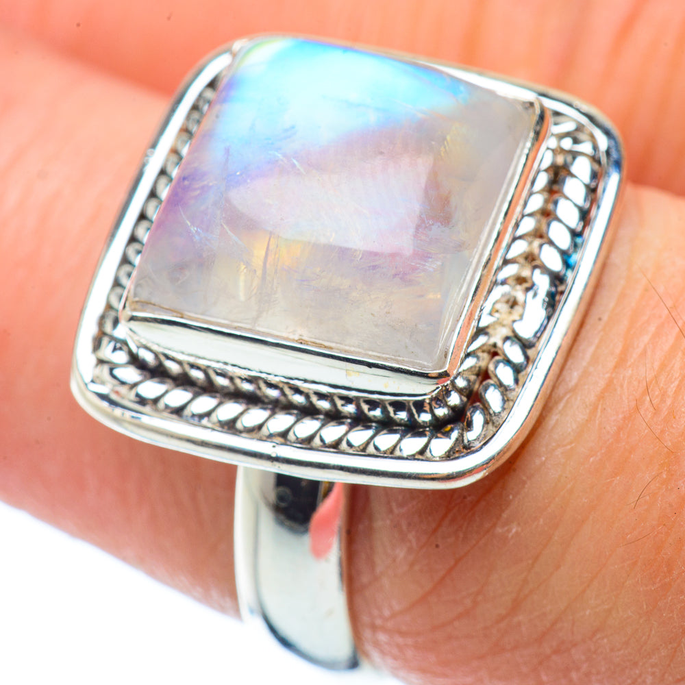 Rainbow Moonstone Rings handcrafted by Anasilvercos - RING34586