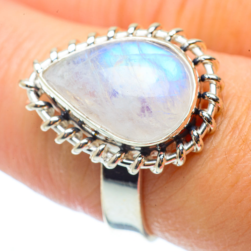 Rainbow Moonstone Rings handcrafted by Anasilvercos - RING34684