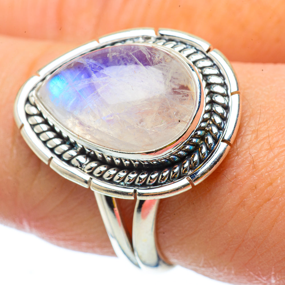 Rainbow Moonstone Rings handcrafted by Anasilvercos - RING34740