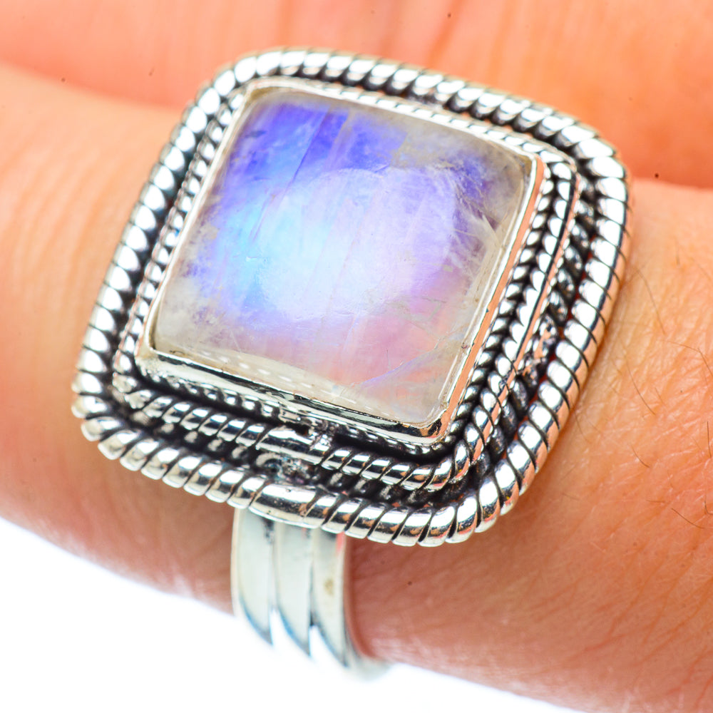 Rainbow Moonstone Rings handcrafted by Anasilvercos - RING34837