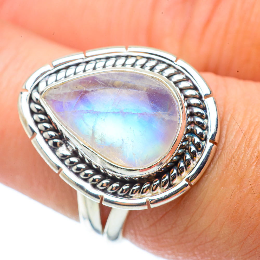 Rainbow Moonstone Rings handcrafted by Anasilvercos - RING34858
