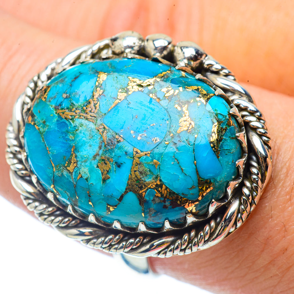 Blue Copper Composite Turquoise Rings handcrafted by Anasilvercos - RING34866