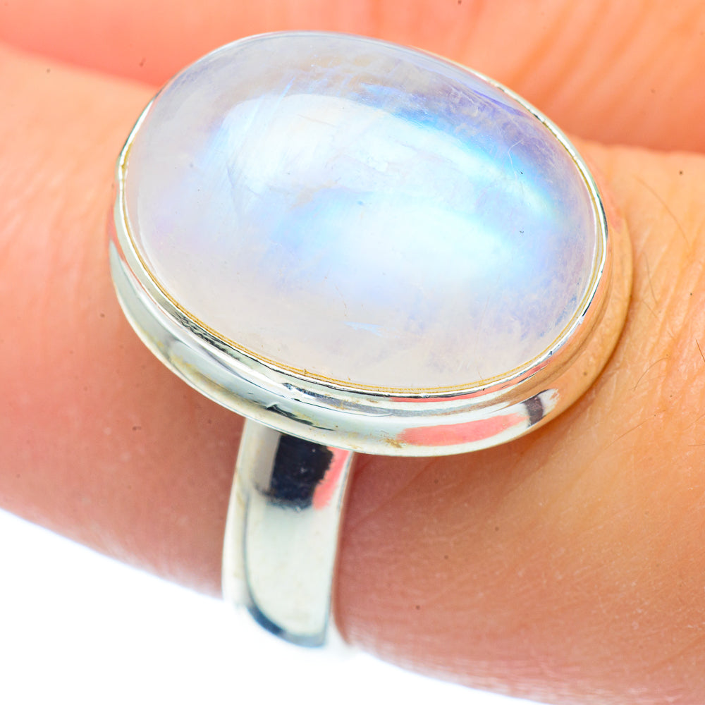 Rainbow Moonstone Rings handcrafted by Anasilvercos - RING35051