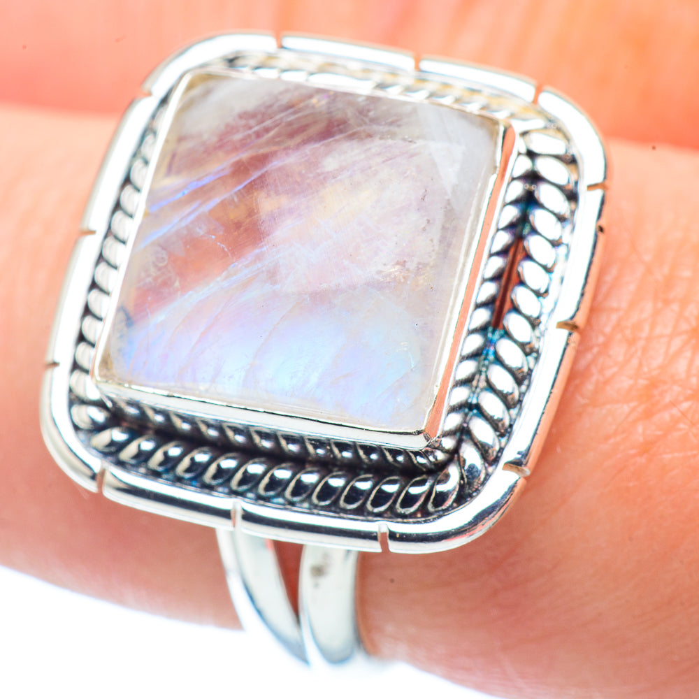 Rainbow Moonstone Rings handcrafted by Anasilvercos - RING35340