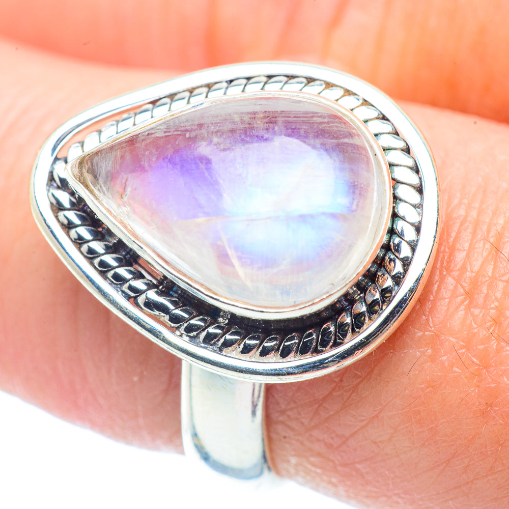 Rainbow Moonstone Rings handcrafted by Anasilvercos - RING35543
