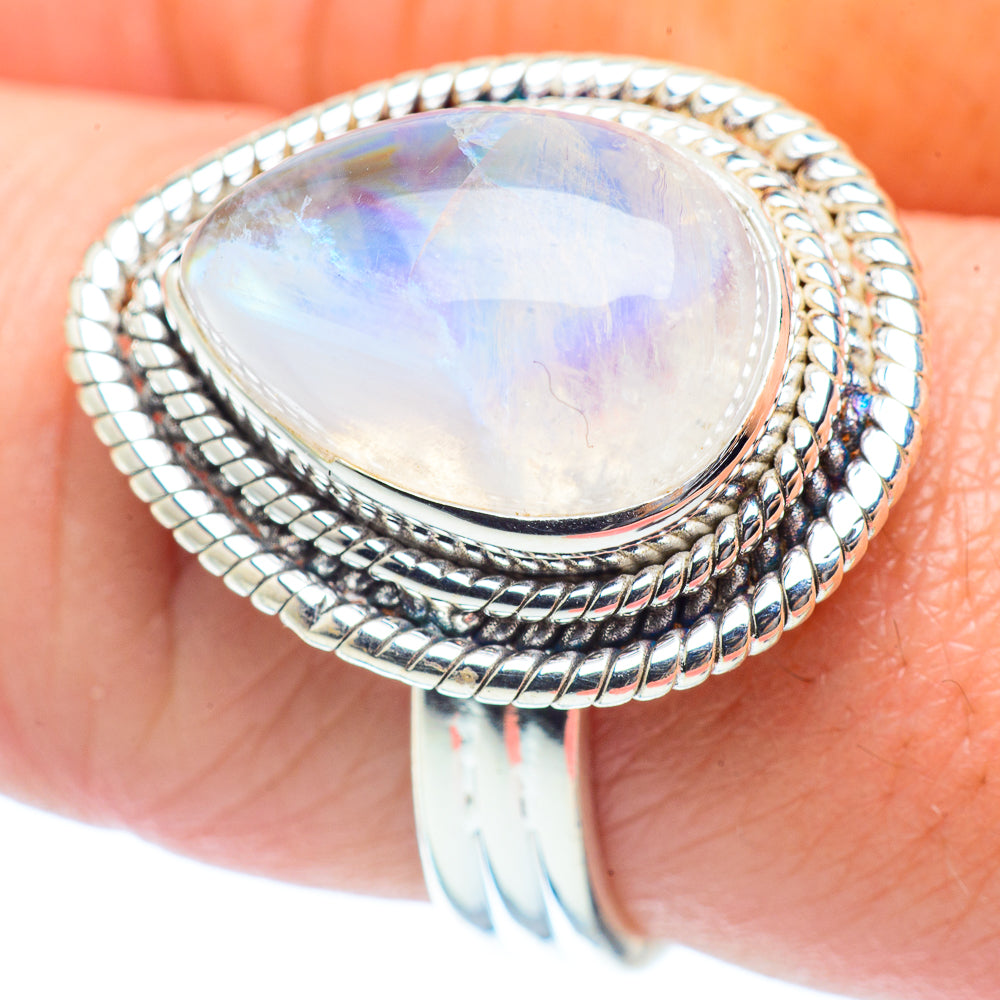 Rainbow Moonstone Rings handcrafted by Anasilvercos - RING35582