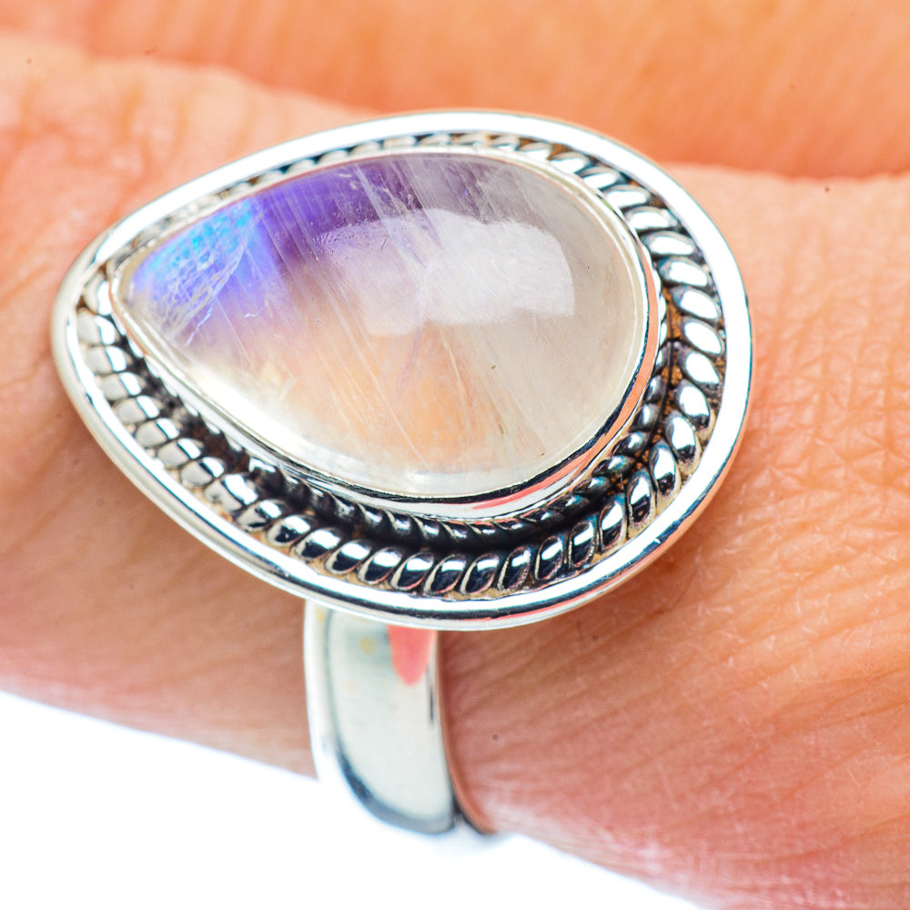 Rainbow Moonstone Rings handcrafted by Anasilvercos - RING35746