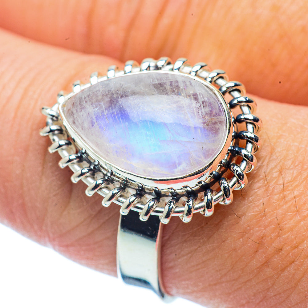 Rainbow Moonstone Rings handcrafted by Anasilvercos - RING35887
