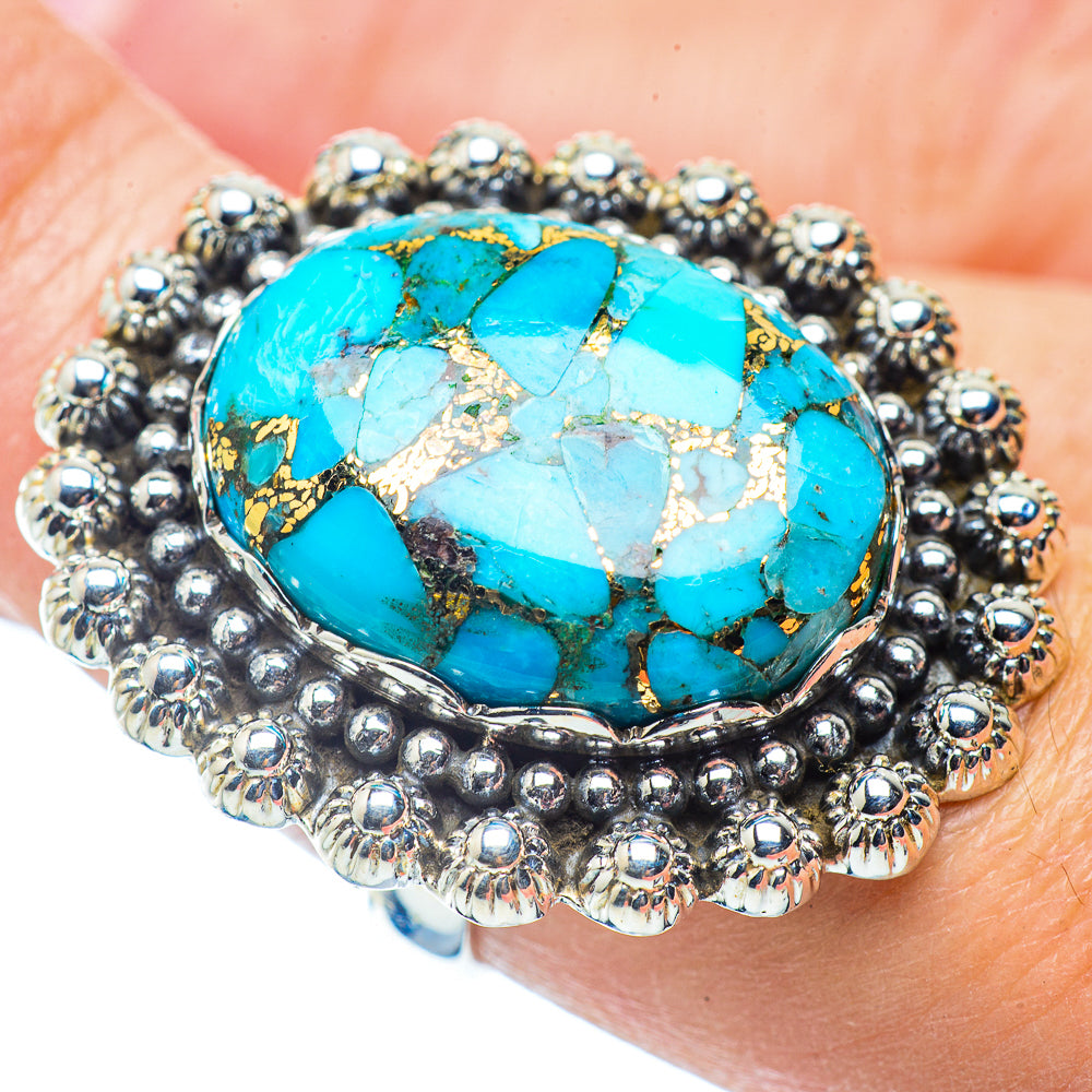 Blue Copper Composite Turquoise Rings handcrafted by Anasilvercos - RING36046