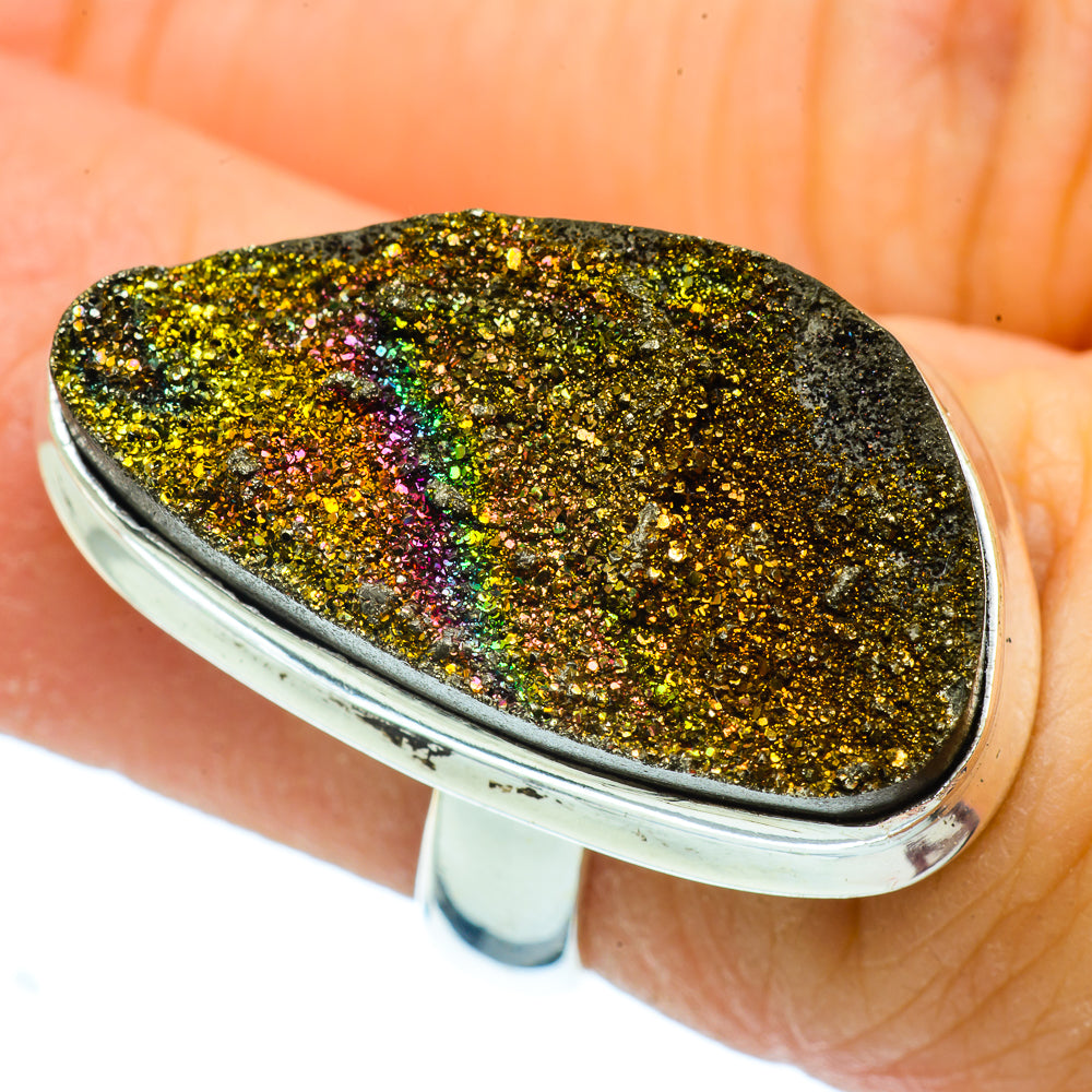 Spectro Pyrite Druzy Rings handcrafted by Anasilvercos - RING36531