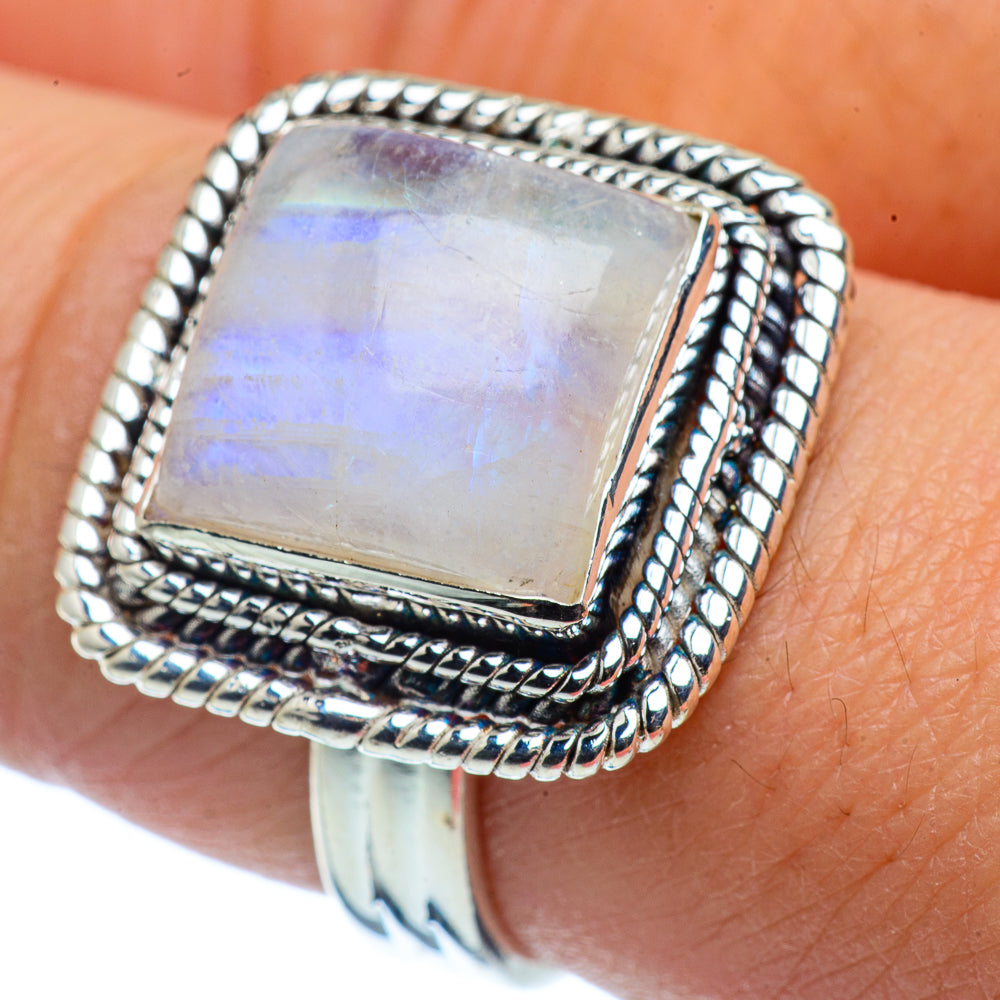 Rainbow Moonstone Rings handcrafted by Anasilvercos - RING37422