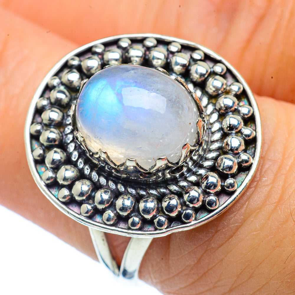 Rainbow Moonstone Rings handcrafted by Anasilvercos - RING37740