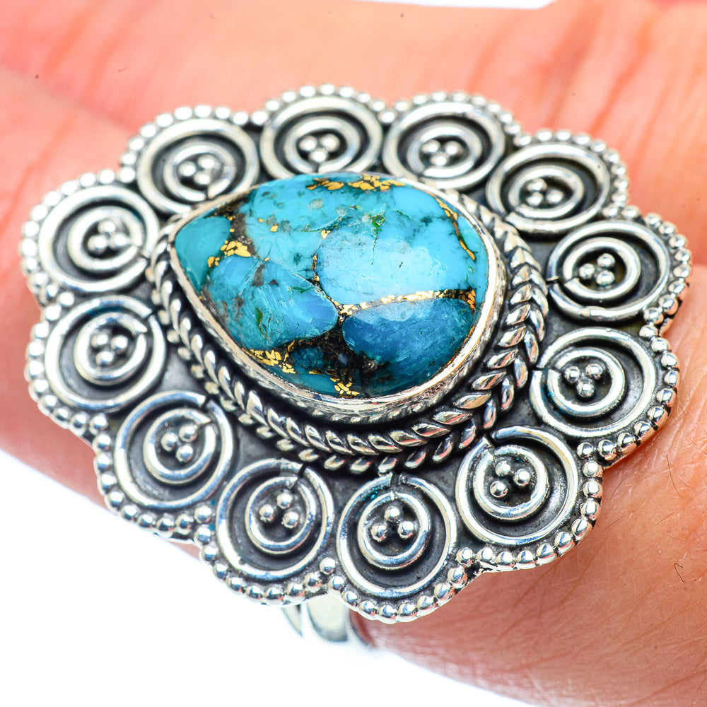 Blue Copper Composite Turquoise Rings handcrafted by Anasilvercos - RING38768