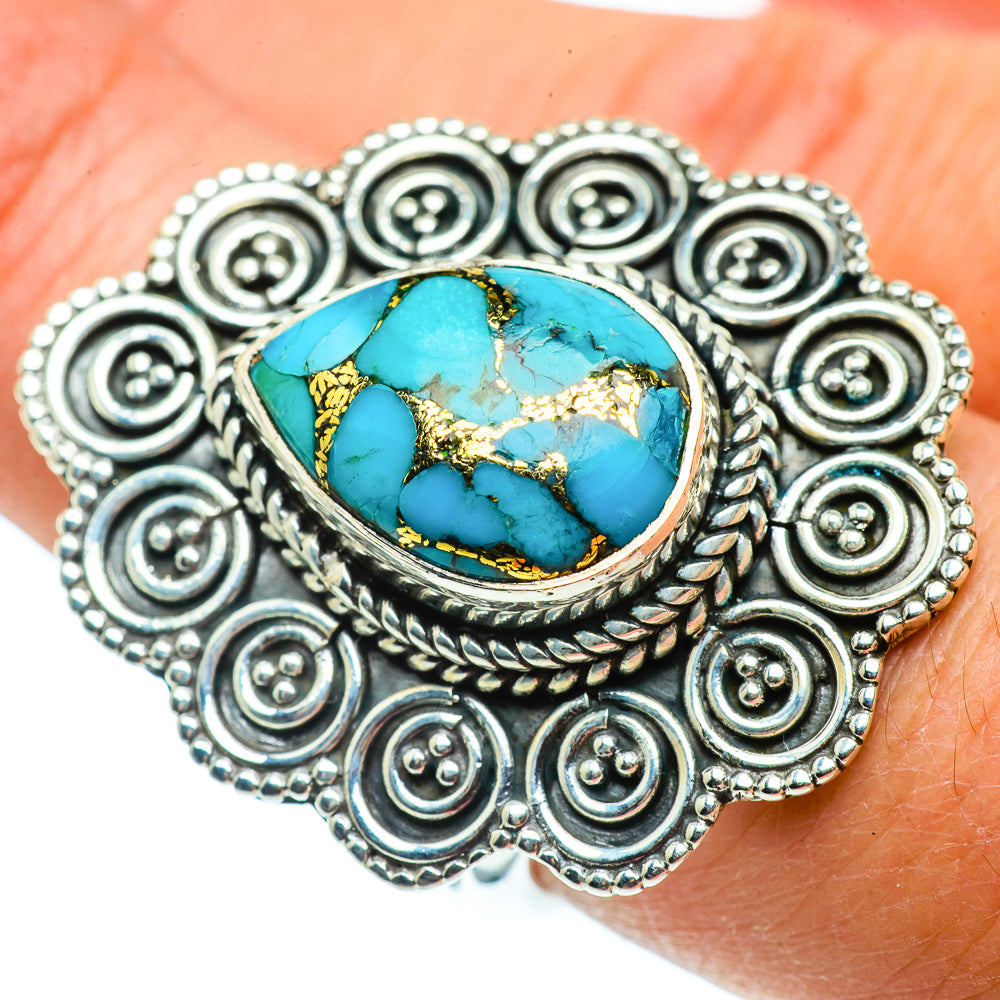 Blue Copper Composite Turquoise Rings handcrafted by Anasilvercos - RING39570