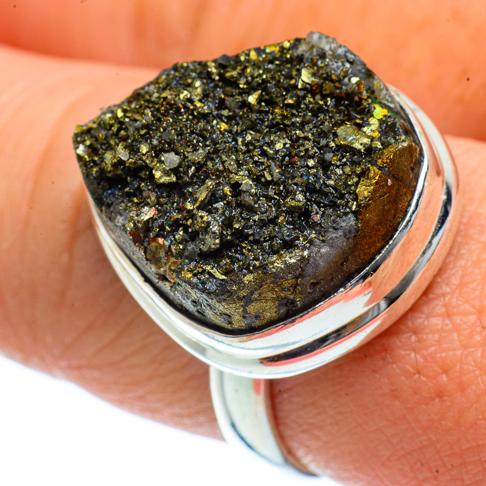 Spectro Pyrite Druzy Rings handcrafted by Anasilvercos - RING40465