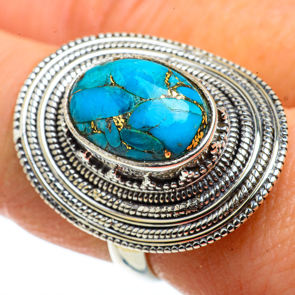 Blue Copper Composite Turquoise Rings handcrafted by Anasilvercos - RING41118