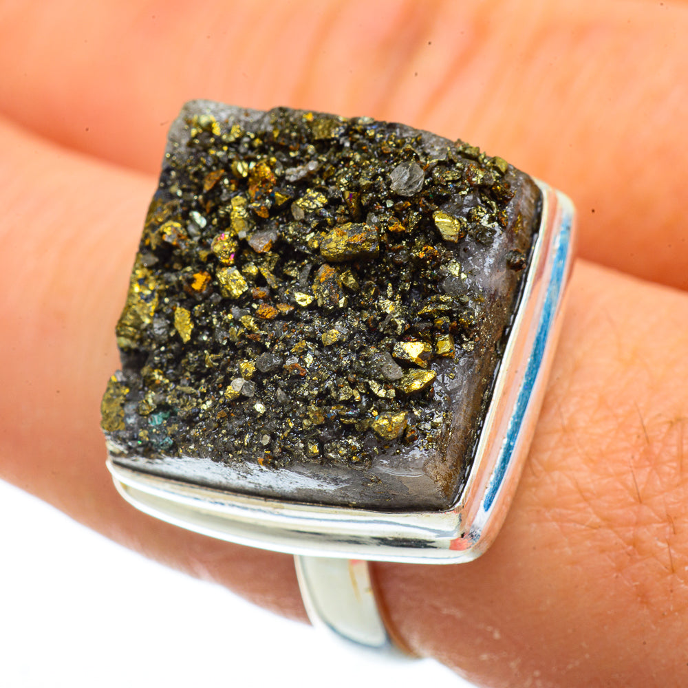 Spectro Pyrite Druzy Rings handcrafted by Anasilvercos - RING41914