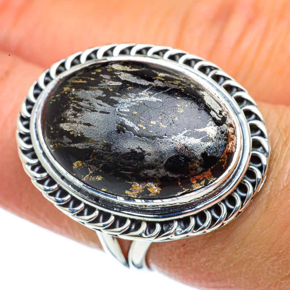Pyrite In Black Onyx Rings handcrafted by Anasilvercos - RING43369