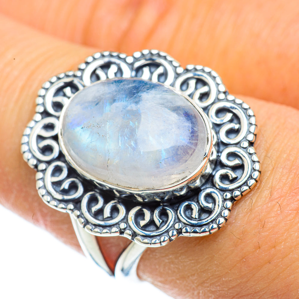 Rainbow Moonstone Rings handcrafted by Anasilvercos - RING43507