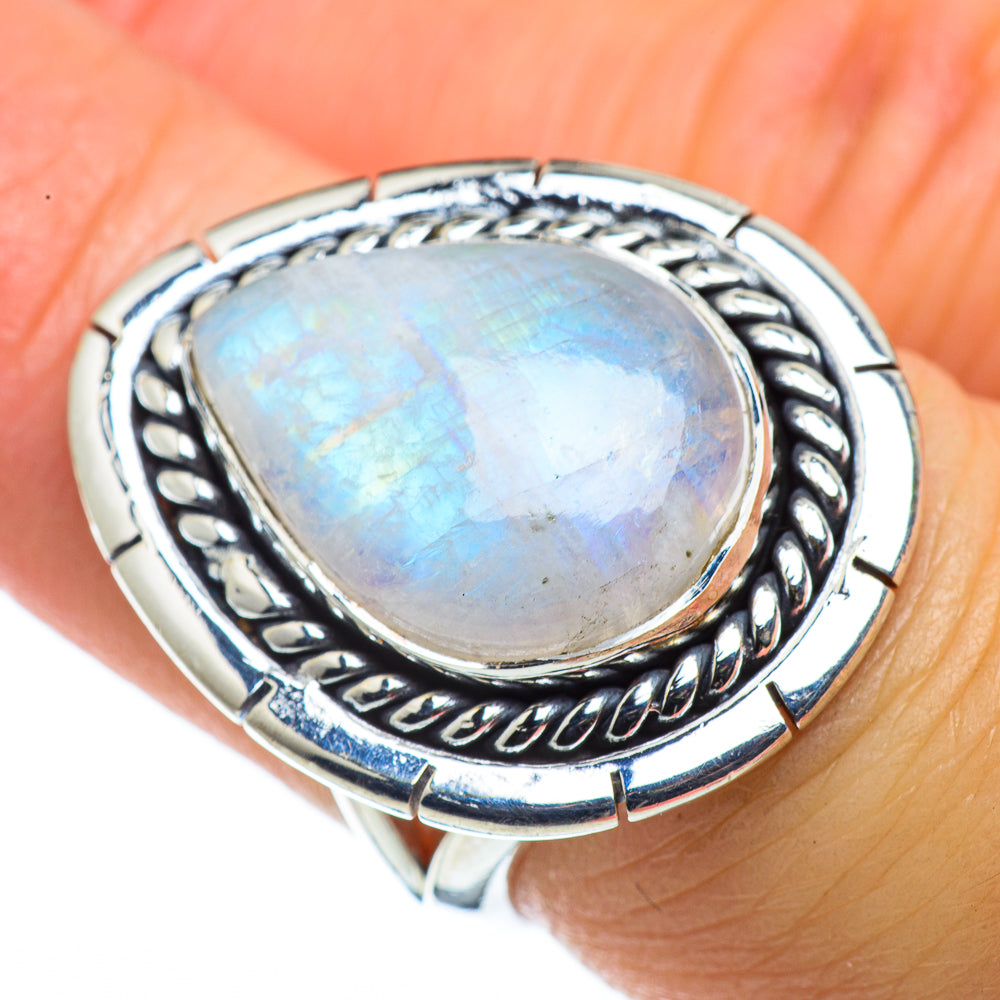 Rainbow Moonstone Rings handcrafted by Anasilvercos - RING43593