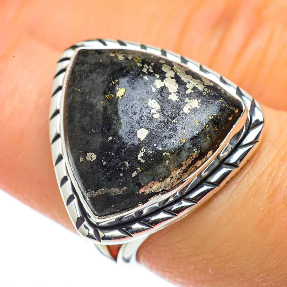 Pyrite In Black Onyx Rings handcrafted by Anasilvercos - RING43637