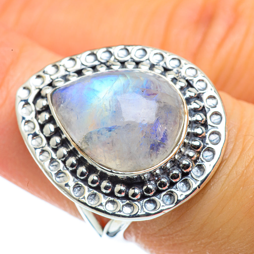 Rainbow Moonstone Rings handcrafted by Anasilvercos - RING43661