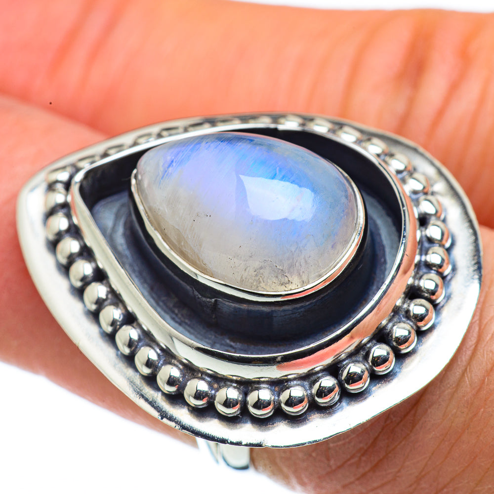 Rainbow Moonstone Rings handcrafted by Anasilvercos - RING43756