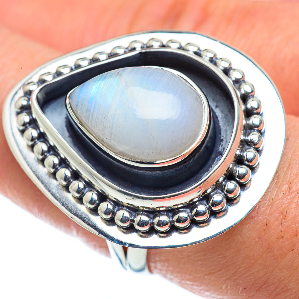 Rainbow Moonstone Rings handcrafted by Anasilvercos - RING43830