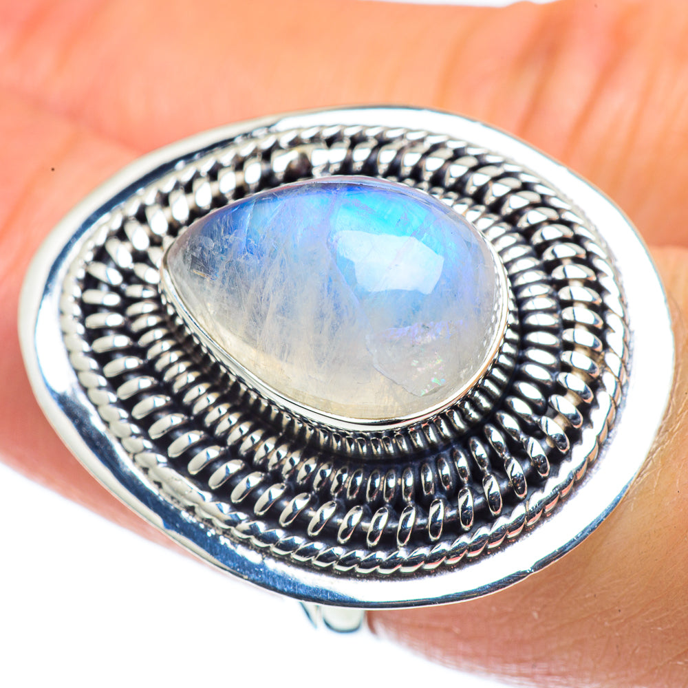 Rainbow Moonstone Rings handcrafted by Anasilvercos - RING43852