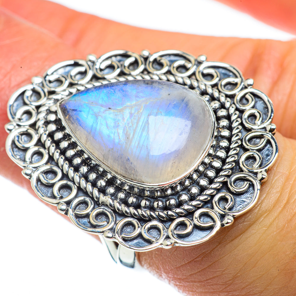 Rainbow Moonstone Rings handcrafted by Anasilvercos - RING43855