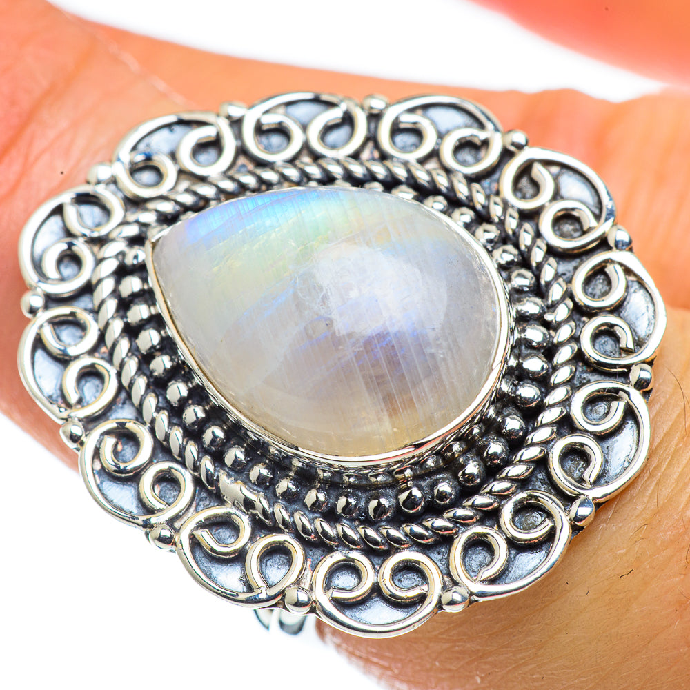 Rainbow Moonstone Rings handcrafted by Anasilvercos - RING43861