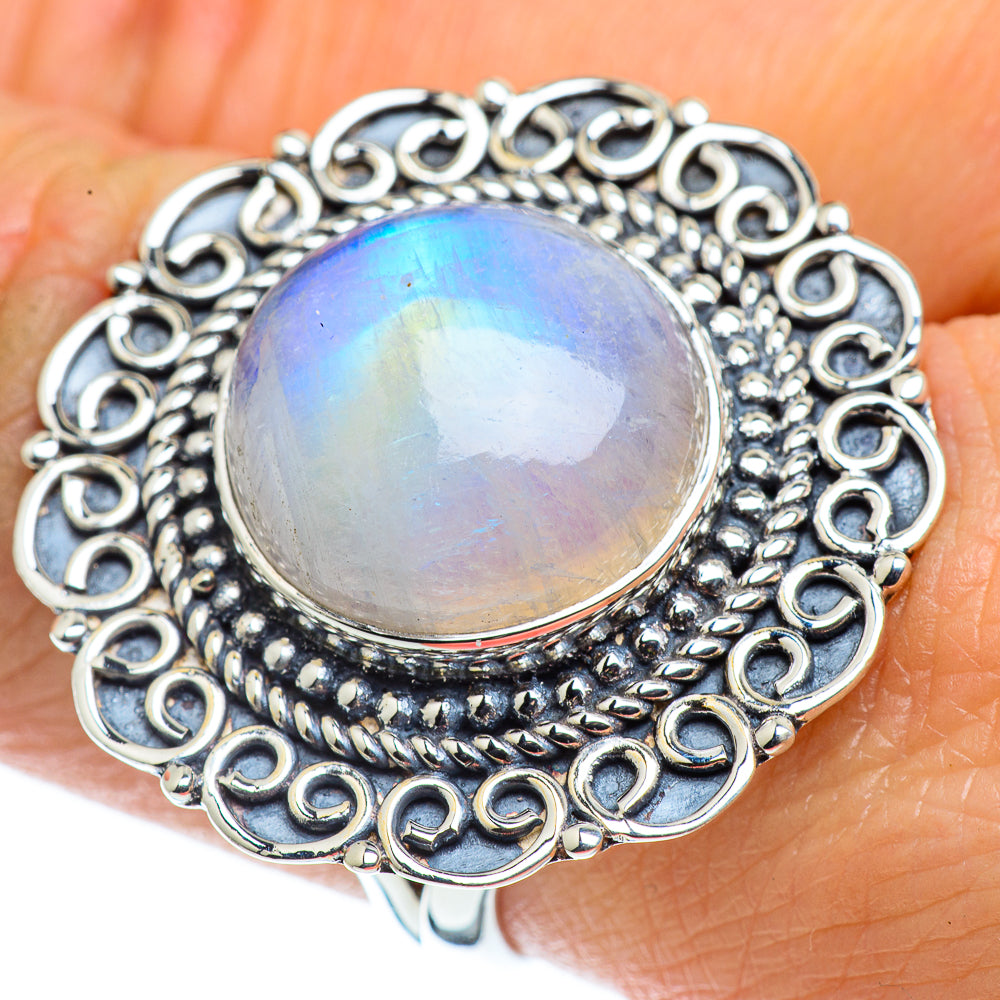 Rainbow Moonstone Rings handcrafted by Anasilvercos - RING43868