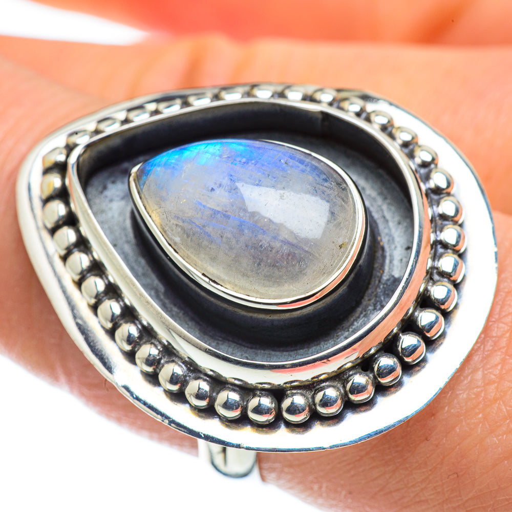 Rainbow Moonstone Rings handcrafted by Anasilvercos - RING43869