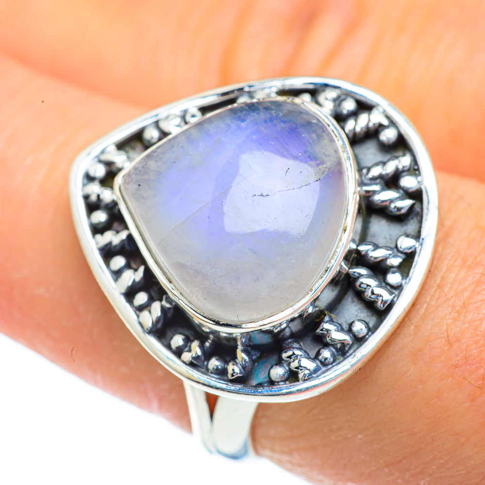 Rainbow Moonstone Rings handcrafted by Anasilvercos - RING43910