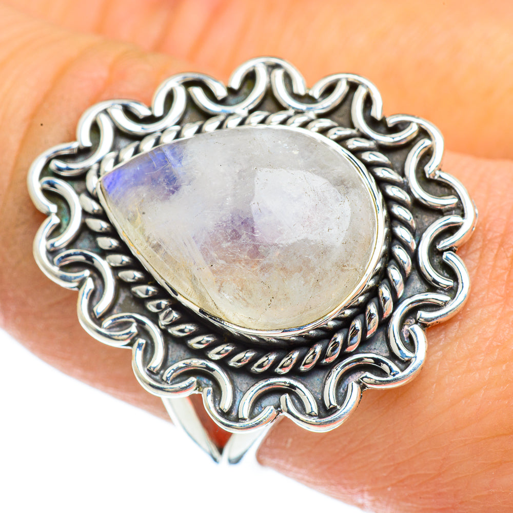 Rainbow Moonstone Rings handcrafted by Anasilvercos - RING43986