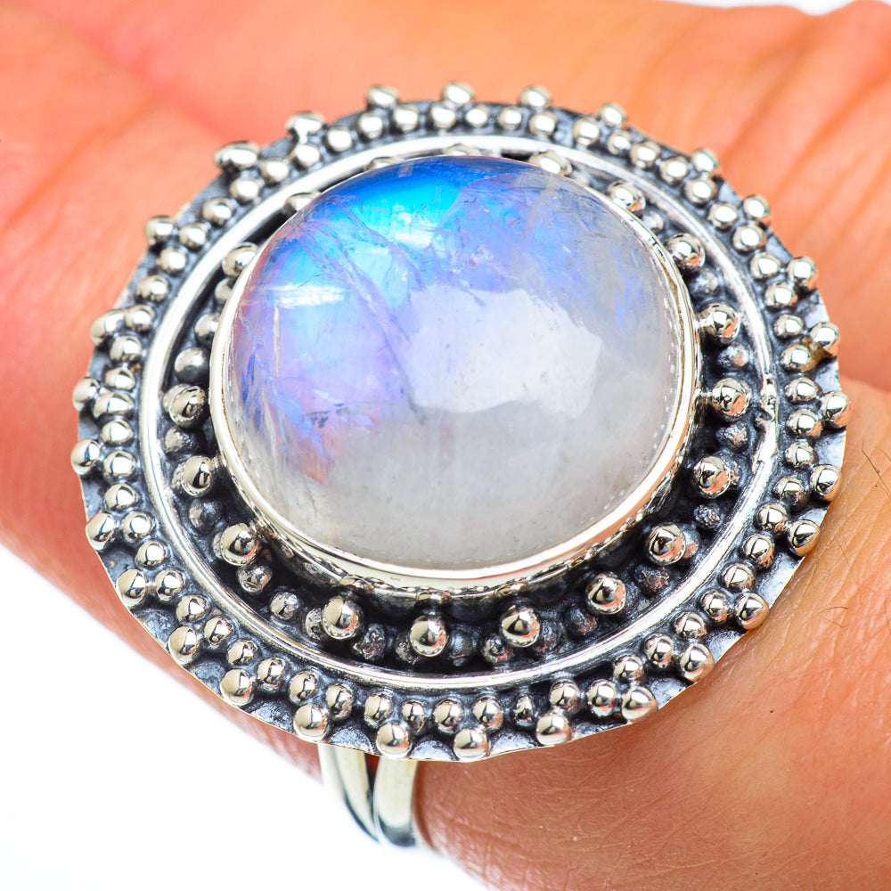 Rainbow Moonstone Rings handcrafted by Anasilvercos - RING44114